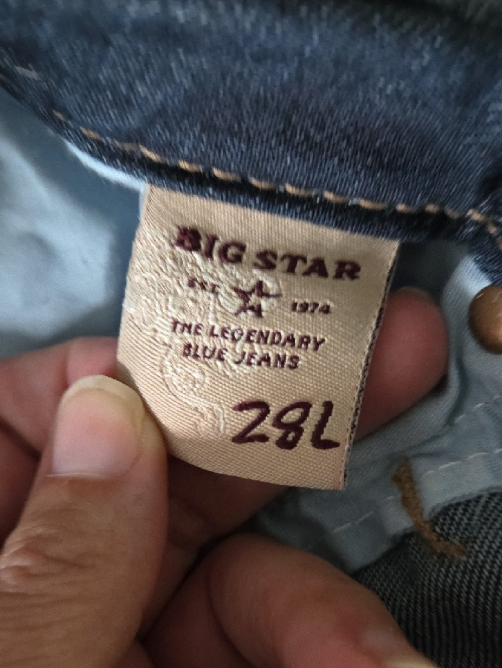 Big Star Kayla Straight Mid-Rise Jeans in Dark Blue with Tan Stitching - Picture 3 of 8